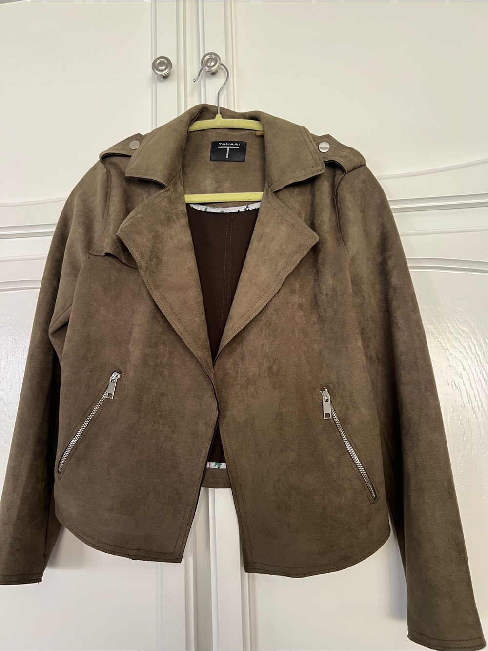Tahari Taupe Faux Suede Moto Jacket - Women's